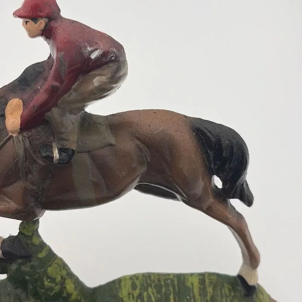 Vintage Cast Iron Door Stop Equestrians on Horseback Racing Jockey on Horse 8x11